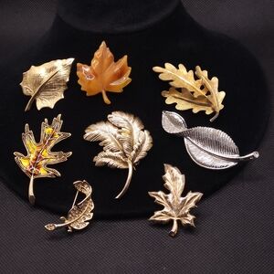 Elegant Leaf Brooch Set - Gold, Silver, Orange